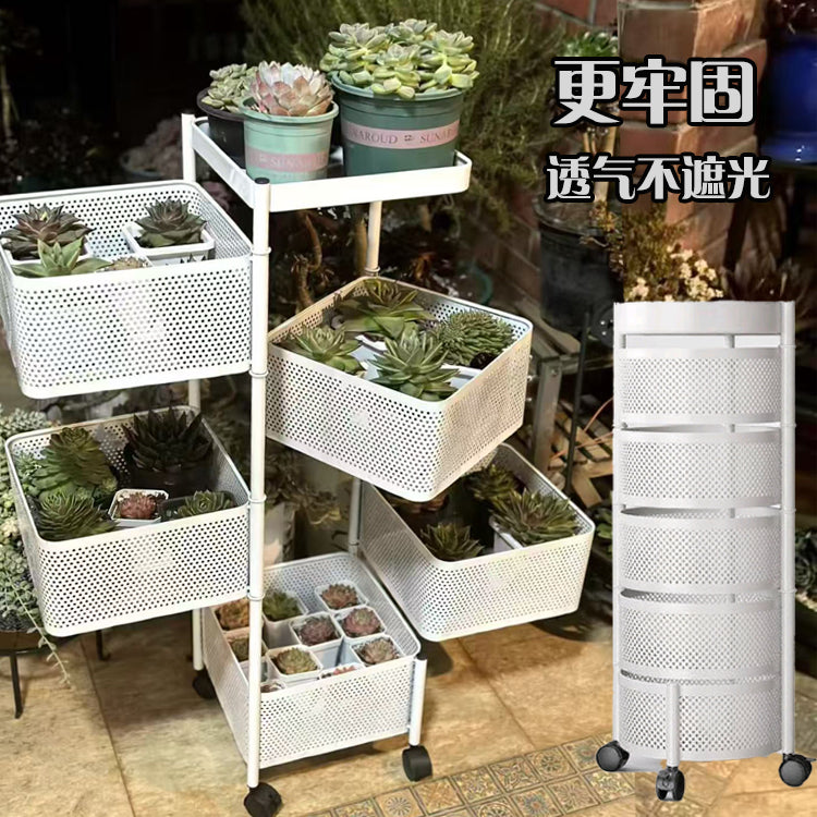 花架一体靠墙落地式可旋转移动带轮置物架多肉花盆托架收纳展示架