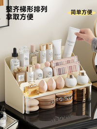 化妆品收纳盒桌面高级感防尘口红眉笔护肤品置物架大容量化妆箱 神秘黑【分格收纳 无需组装】