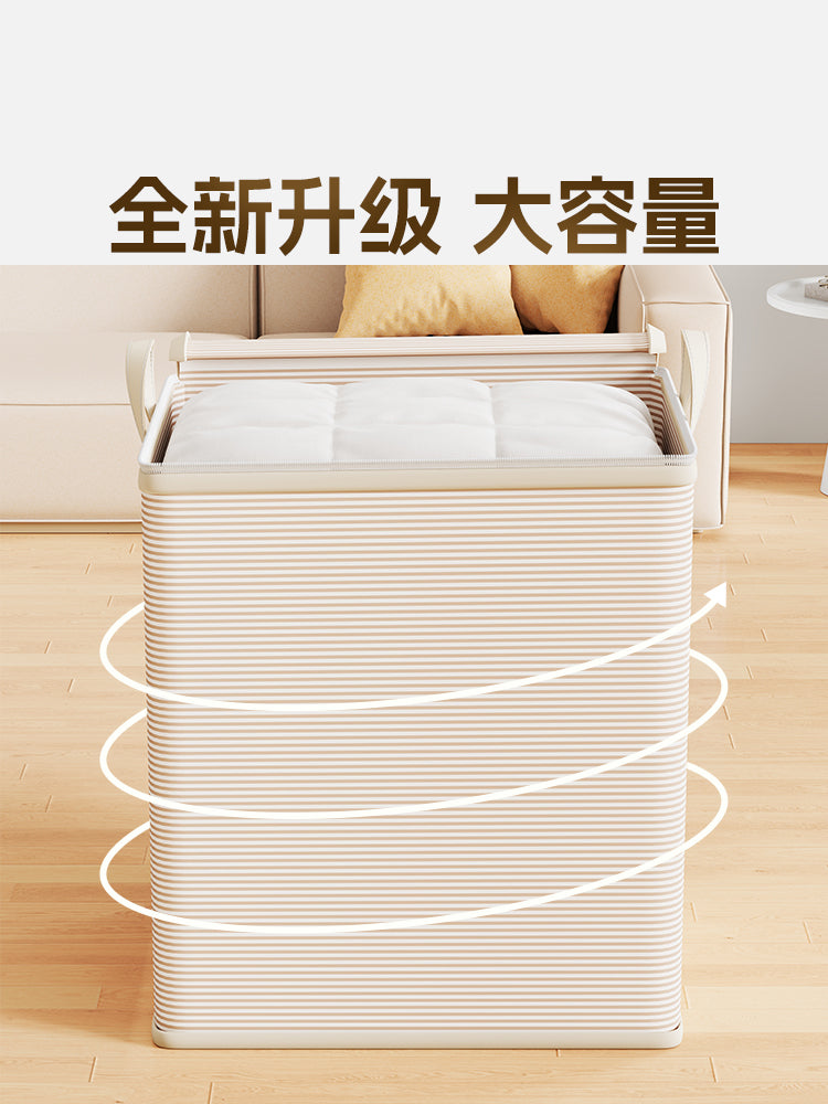 衣服收纳箱带盖家用衣柜换季衣物整理置物箱可折叠被子储存神器 灰色横纹180L