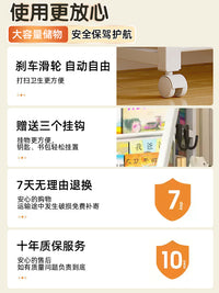 儿童书架家用绘本架一体阅读区移动玩具收纳架置物架落地简易书柜 【升级加粗材质】90cm移动款/4层书架+1层收纳+3白盒
