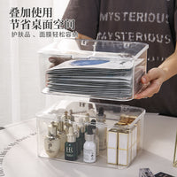 面膜收纳盒桌面带盖防尘化妆品整理盒亚克力透明口红护肤品置物架 透明单抽化妆品收纳盒