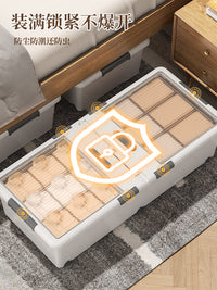 床底收纳箱家用带滑轮抽屉式储物放床下收纳盒大容量透明整理箱子 双开透明盖六卡扣【100*50*20cm】白色 1个装