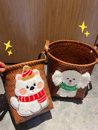 复古仿藤编脏衣收纳筐子家用大容量高颜值零食玩具杂物内衣整理蓝 绿帽小狗 中号