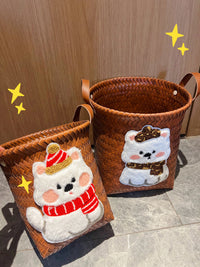 复古仿藤编脏衣收纳筐子家用大容量高颜值零食玩具杂物内衣整理蓝 绿帽小狗 中号