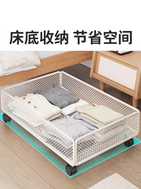 床底收纳箱家用大容量扁平置物架衣服裤子整理架带轮小推车储物架 黑色大号
