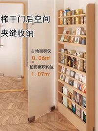 门后书架壁挂实木儿童绘本架一体靠墙多层置物架落地收纳窄柜书柜