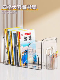 书架桌面书本收纳架带笔筒亚克力透明学生书籍置物架书桌整理神器 两个装【大号+小号】透明书架