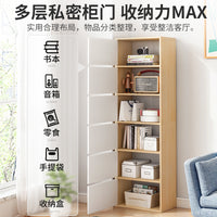 家用收纳柜子储物柜防尘书柜带门书架置物架落地客厅角边柜展示柜 【升级加深30cm带护栏】雨丝银橡木色6层★全后背板
