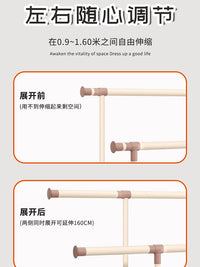 晾衣架落地家用伸缩多功能简易衣帽架宿舍阳台卧室挂衣服晾晒架子 升级款单杆黑色-伸缩款带轮款