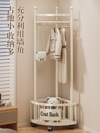 转角衣架落地卧室内家用挂衣架墙角衣服挂架简易晾衣架轻奢衣帽架 转角衣帽架丨奶油白⚡置物网架⚡固定款