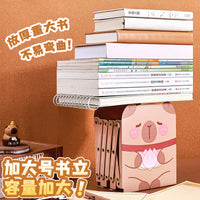 卡皮巴拉书立架桌面可伸缩书立创意书本收纳置物架带笔筒书夹固定书本立架学生用桌上折叠立书架高中生教室用 【卡皮巴拉】加大号书立