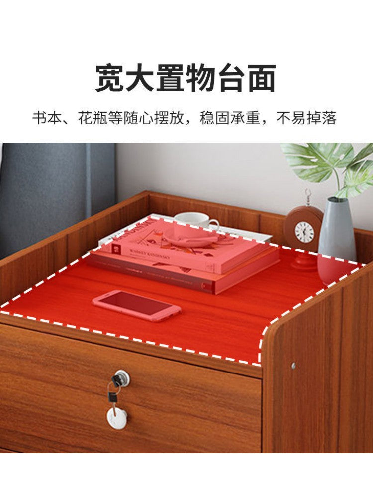 床头柜现代简约小型简易家用收纳带锁储物柜置物架卧室床边小柜子 四层三抽三锁暖白色34.5*30*80厘米高 组装
