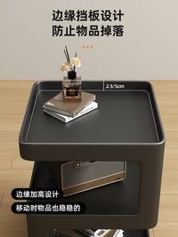 床头柜替代品家用卧室创意床边储物柜简约现代收纳置物架铁艺边几 『玻璃款』绅士黑35*35*55【钢化玻璃 带灯设计】