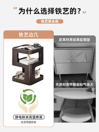 床头柜替代品家用卧室创意床边储物柜简约现代收纳置物架铁艺边几 『玻璃款』绅士黑35*35*55【钢化玻璃 带灯设计】