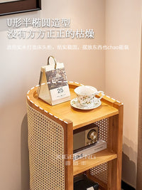 实木藤编小边柜北欧日式置物柜简约床头柜边沙发侘寂风小边几 藤编床头柜【黑色】