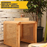 小扬哥推荐日式实木藤编网红沙发小边几落地摆 件床头柜创意床边 日式编藤三面凳胡桃色