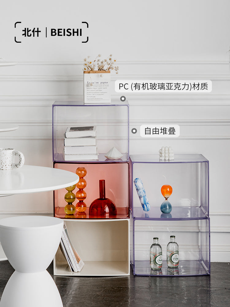 北什亚克力床头柜轻奢现代家用边柜小户型卧室简约收纳柜子置物架 实白色 整装
