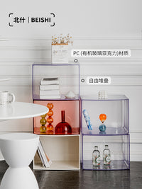 北什亚克力床头柜轻奢现代家用边柜小户型卧室简约收纳柜子置物架 实白色 整装