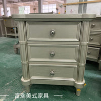 美式art家具莫里灰床头柜法式复古做旧实木雕花三抽床边柜储物柜 二抽床头柜