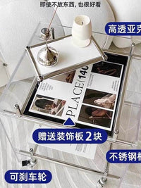 中古亚克力小推车客厅ins沙发边几床头柜网红可移动不锈钢置物架 透明搭绿色置物板（送2个海报）