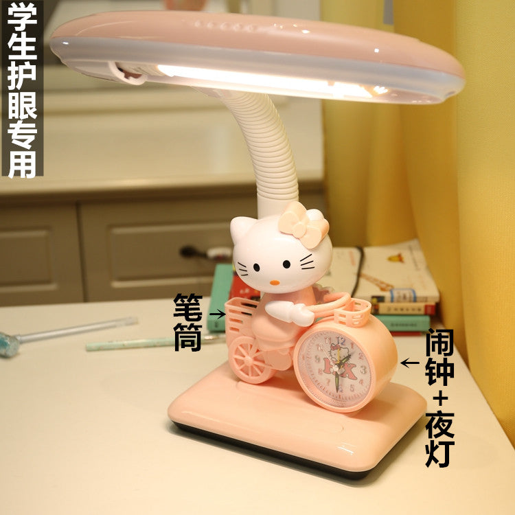 梦幻少女心卧室学习INS风护眼台灯调光带钟夜灯床头书桌插电用led