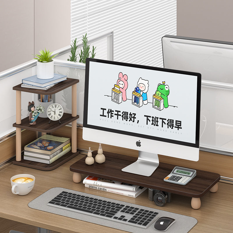 台式电脑增高架显示器榉木支架办公桌桌面收纳置物工位转角增高台 【腿高4.5cm】55*20*6.1增高架
