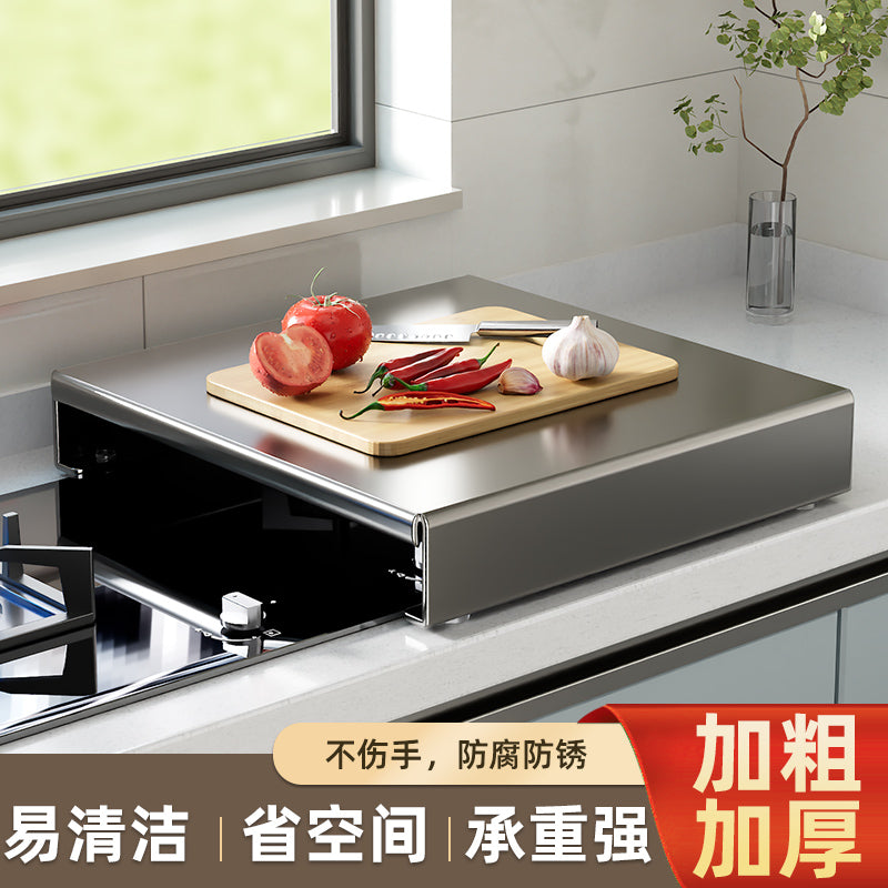 燃气灶盖板罩厨房置物架煤气灶遮挡板电磁炉灶台支架收纳台面锅具 枪灰色把手款【长30宽40高5】特厚耐用