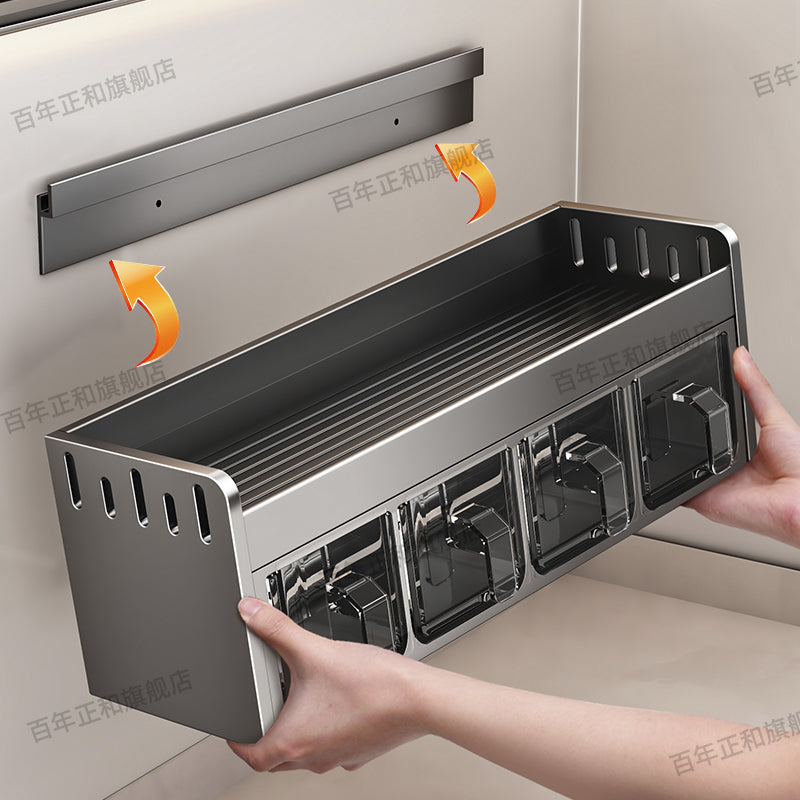 厨房调料品置物架多功能壁挂式台面免打孔家用调味料罐子收纳神器 枪灰·全封3盒·调料架【送3勺+防水标贴】