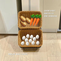 编织收纳篮厨房放菜筐蔬菜零食饮料置物架仿藤编收纳筐家用桌面