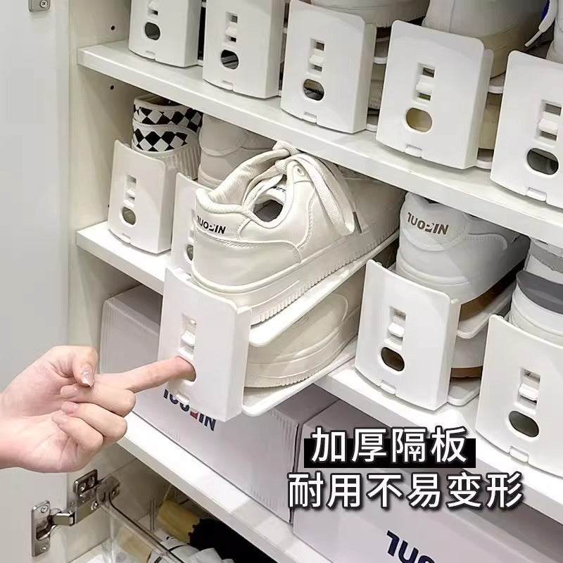 双层鞋托架鞋子收纳神器省空间家用鞋柜折叠存放收纳鞋架隔板鞋盒 升级高品质白色【10个装】可调节高度