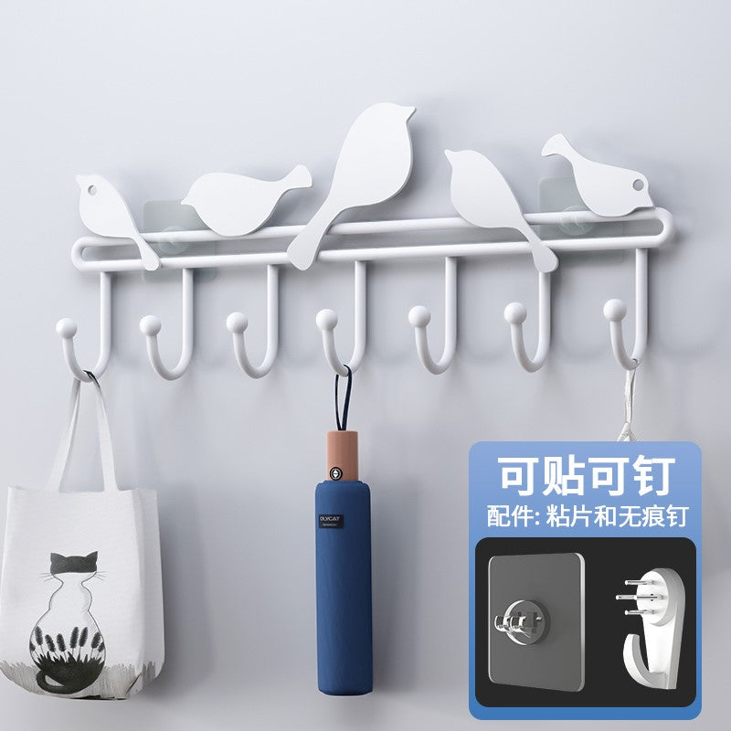 门口壁挂墙上衣帽架帽子外套挂衣服架卧室挂免打孔家用收纳挂包架 可爱松鼠-黑【可钉可粘-壁挂衣帽