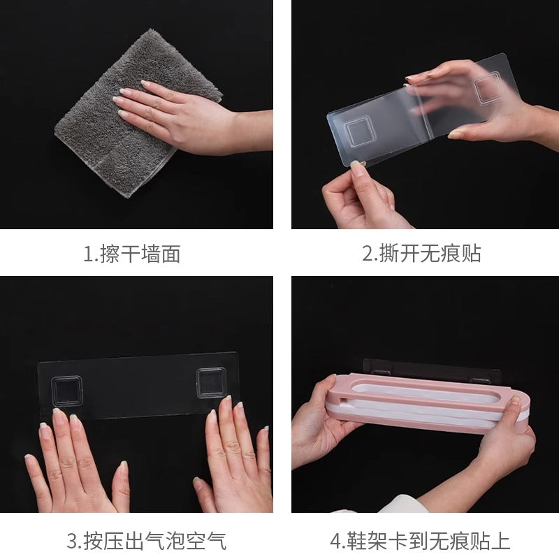 卫生间厕所浴室拖鞋架壁挂式免打孔进门口三合一家用可折叠置物架 蓝色三合一 能放三双拖鞋 1个