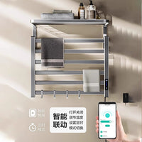 高端智能电热毛巾架免打孔家用卫生间加热烘干架子可接入米家APP 【右线】六杆暖白50*45触控定时款