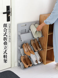多层可叠加简易鞋架子宿舍鞋柜家用放门口鞋子收纳神器壁挂置物架 灰色2个组合装【送背胶可壁挂】
