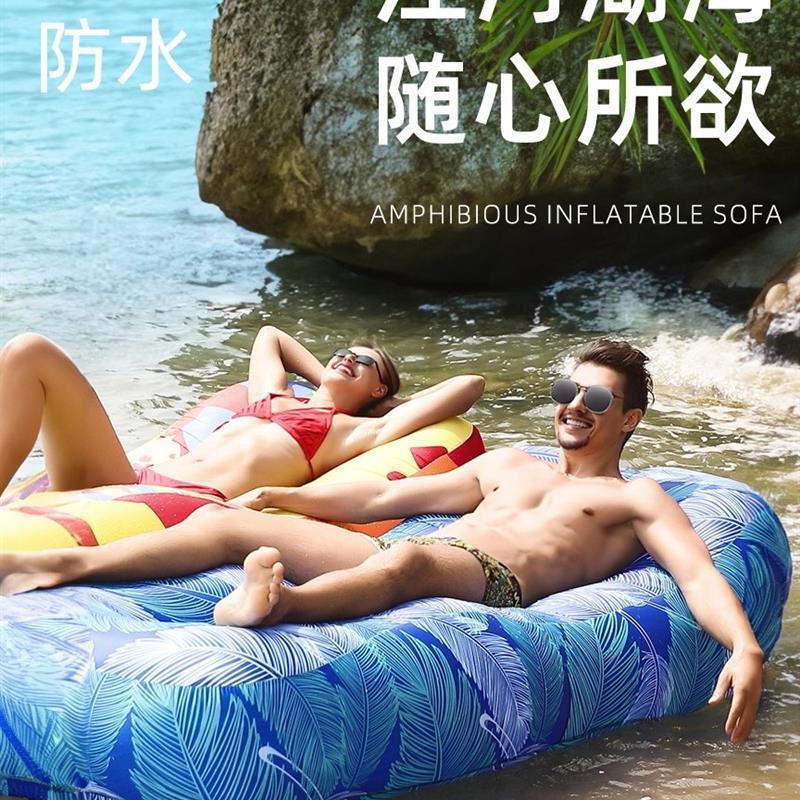 充气沙发户外野营音乐节快速懒人充气沙发户外充气床旅行便携 加厚承重400斤/摩卡杏 190*80*55cm