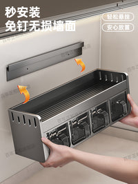 厨房调料品置物架多功能壁挂式台面免打孔家用调味料罐子收纳神器 枪灰·全封3盒·调料架【送3勺+防水标贴】