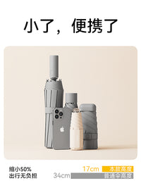 左都太阳伞遮阳超强防晒防紫外线口袋胶囊小巧便携晴雨两用女折叠 薄雾粉【8cm超长伸缩手柄+7cm超宽免叠绑带+HST进口黑胶upf2000+】赠烫金高档礼盒