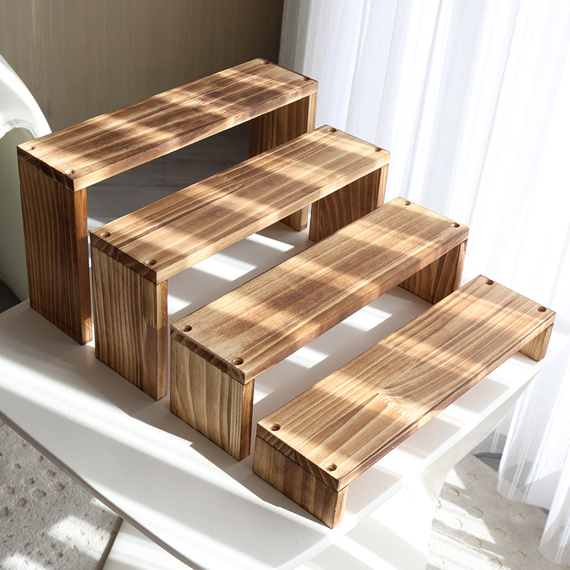 桌面小架子展示架玩偶公仔收纳架多肉绿植首饰茶杯茶具木质复古色 第1层+第2层+第3层40CM碳化色【U形架】