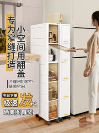 夹缝收纳柜多层厨房收纳架浴室窄缝柜门后置物架五斗柜翻盖储物柜