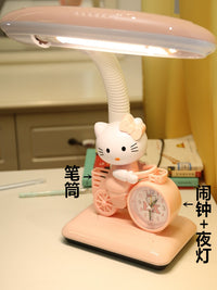 梦幻少女心卧室学习INS风护眼台灯调光带钟夜灯床头书桌插电用led
