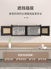 wifi电视机顶盒路由器收纳盒实木挂墙壁挂式电视柜插座遮挡置物架 40cm高级灰  实木藤编款