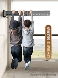 折叠晾衣架阳台家用飘窗晾衣杆晒被子收纳神器隐形晒衣服架壁挂式 【无安装】幻夜黑·三段/14孔+衣架杆+防风夹