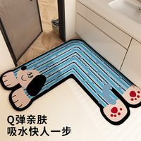 蓝色小狗L形转角浴室地垫卫生间硅藻泥吸水脚垫厕所门口防滑地毯