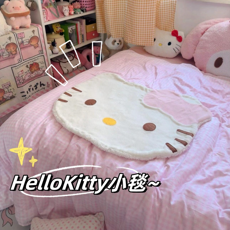 HelloKitty毛绒地毯女孩卧室床边2024新款ins奶油风卡通可爱地垫