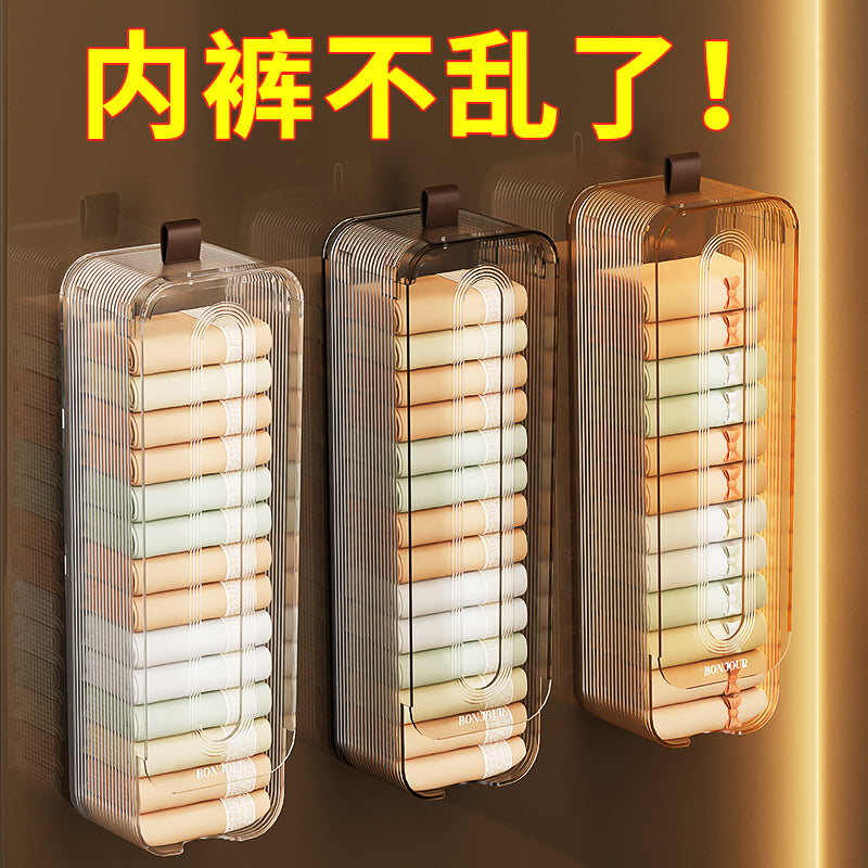 多功能置物架零食储物架壁挂内衣裤收纳盒衣柜放袜子整理分层神器 茶褐色*1❤️能装约15条内裤【PET材质安全无异味】送免打孔挂钩
