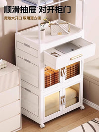 卧室衣帽架落地法式挂衣架可移动带轮儿童衣服折叠收纳柜晾衣架杆 【54宽】一层折叠柜+一层抽屉