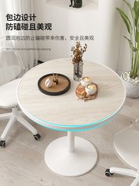 郁金香白色阳台休闲小圆桌简约洽谈桌椅板木餐桌家用升降床头小桌 黑理石-70圆（可升降区间59-80cm）