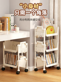 移动书架落地置物架家用带轮桌下书柜儿童学生书本多层收纳小推车 3层深空灰【洞洞板+万向轮+挂钩】品质高端款
