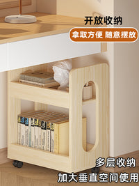 实木桌下多层书架移动书本架桌边储物置物架书包架边柜落地小推车 双层白色35CM（实木桌下书架）