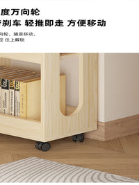 实木桌下多层书架移动书本架桌边储物置物架书包架边柜落地小推车 双层白色35CM（实木桌下书架）